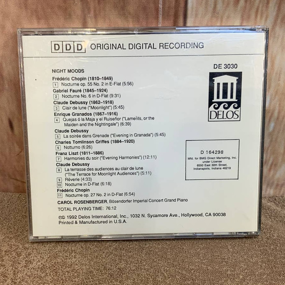 1992 Carol Rosenberger Night Moods Piano Debussy Faure Audio Music CD - Picture 3 of 3